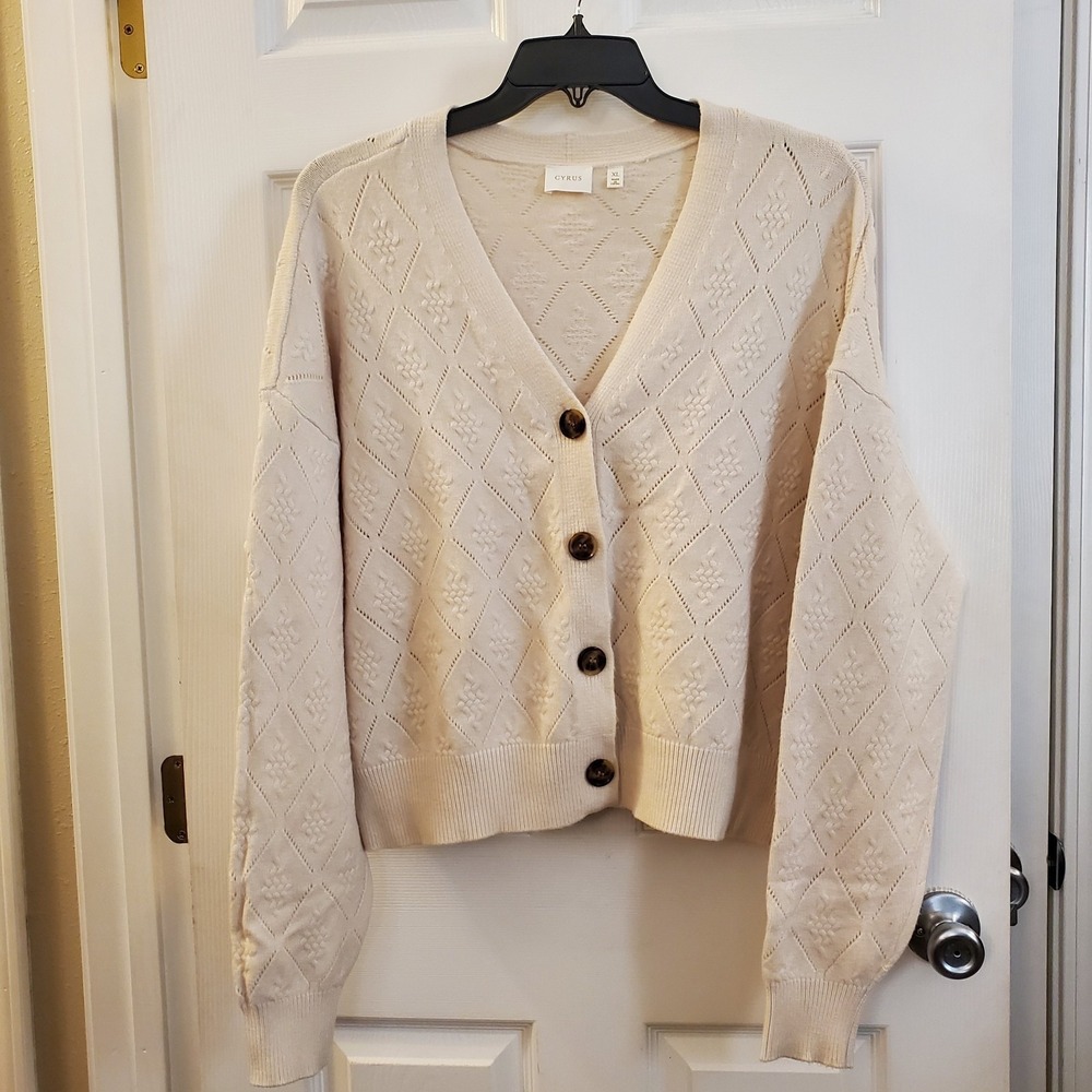 Cyrus sz XL cream button cardigan NWT drop shoulders cottage grandma core career